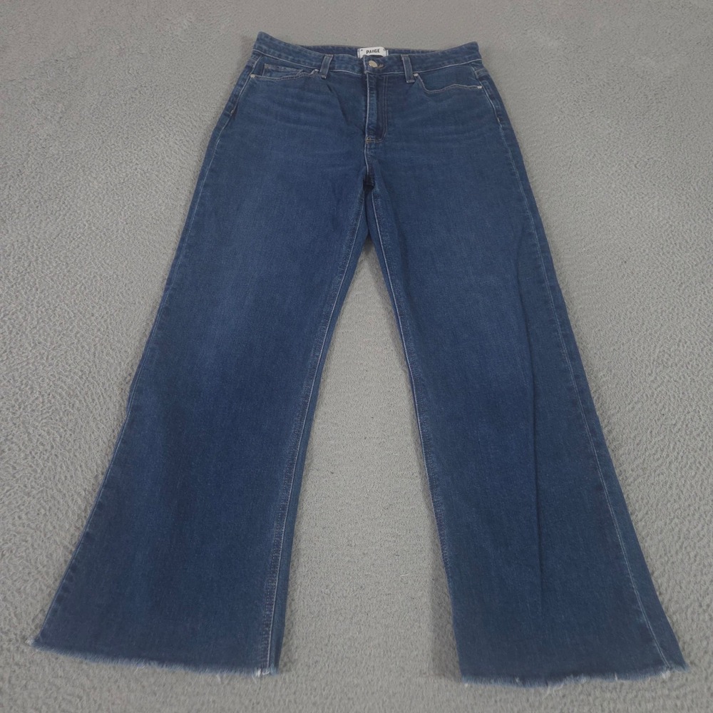 PAIGE Jeans Womens 30 Blue Leenah Ankle Wide Leg Raw Hem Stretch Denim Pants